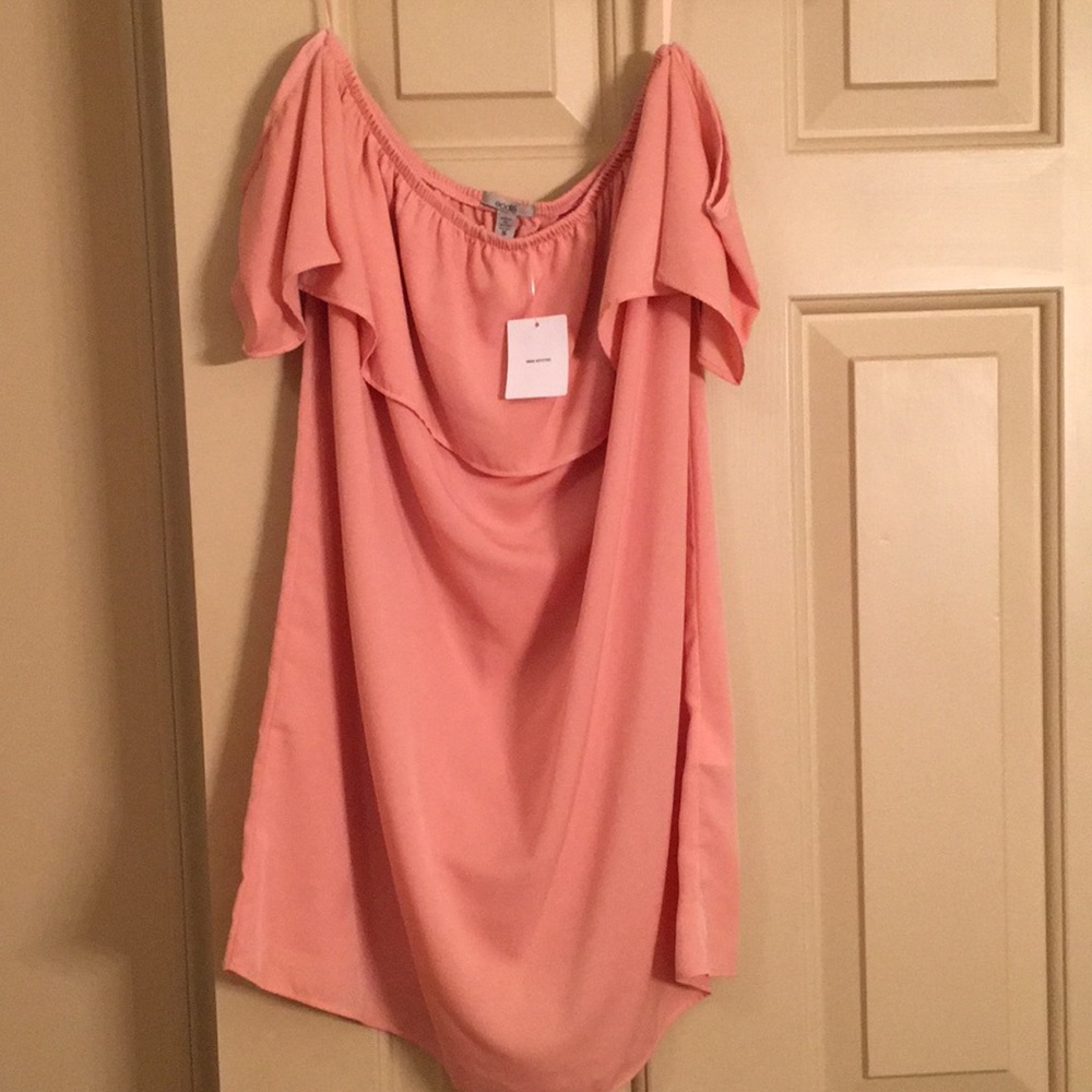 Off the shoulder baby pink mini dress